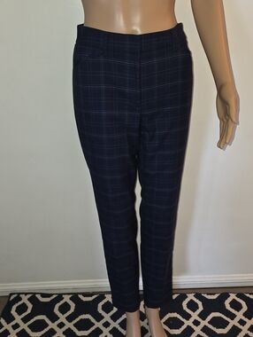 White House Black Market Navy Plaid Slim Dress Pants